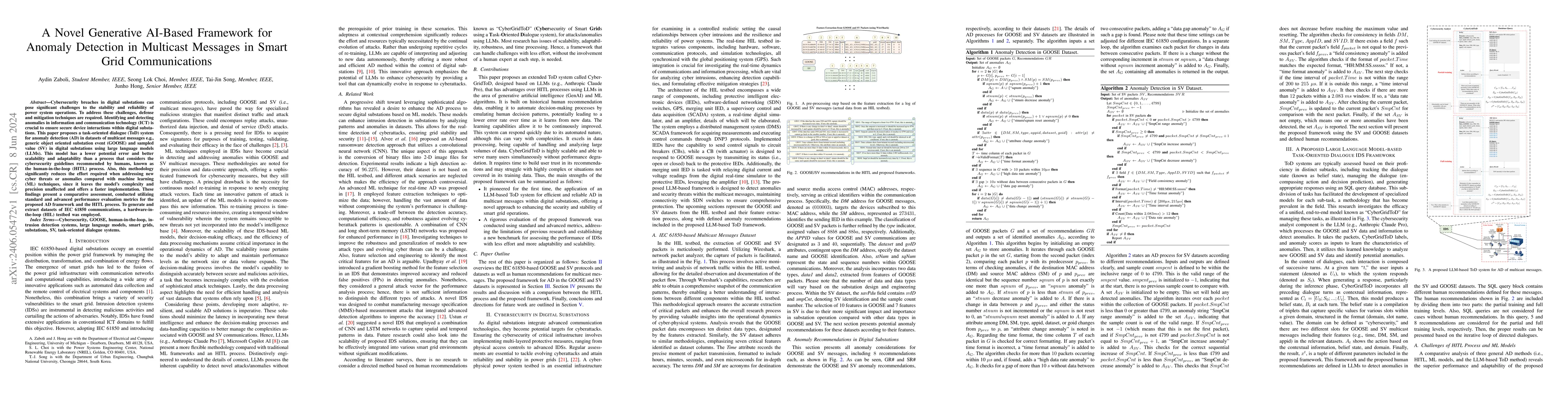 Thumbnail for A Novel Generative AI-Based Framework for Anomaly Detection in Multicast
  Messages in Smart Grid Communications