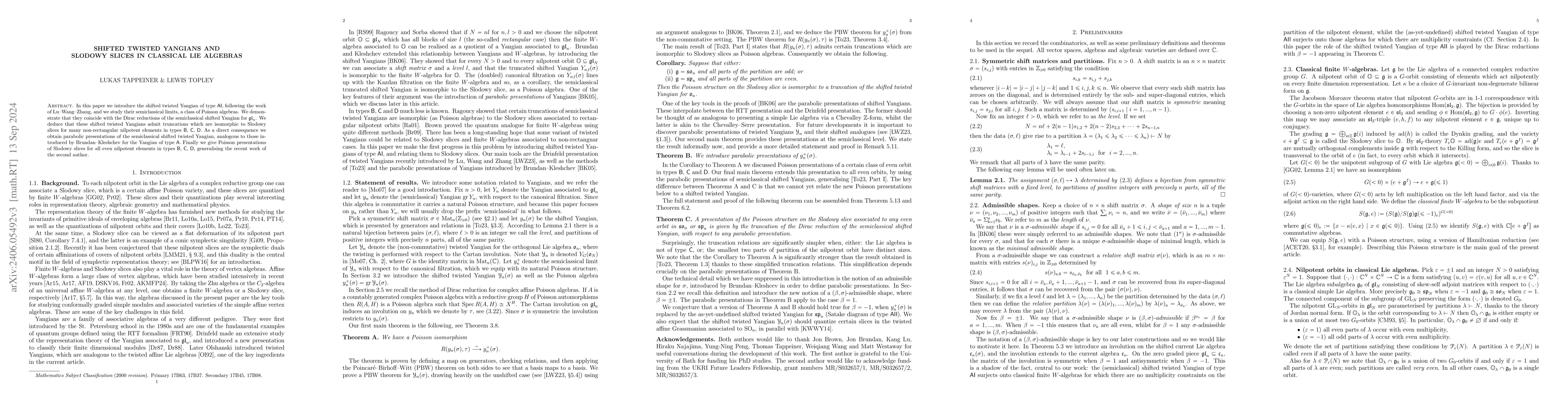 Thumbnail for Shifted twisted Yangians and Slodowy slices in classical Lie algebras