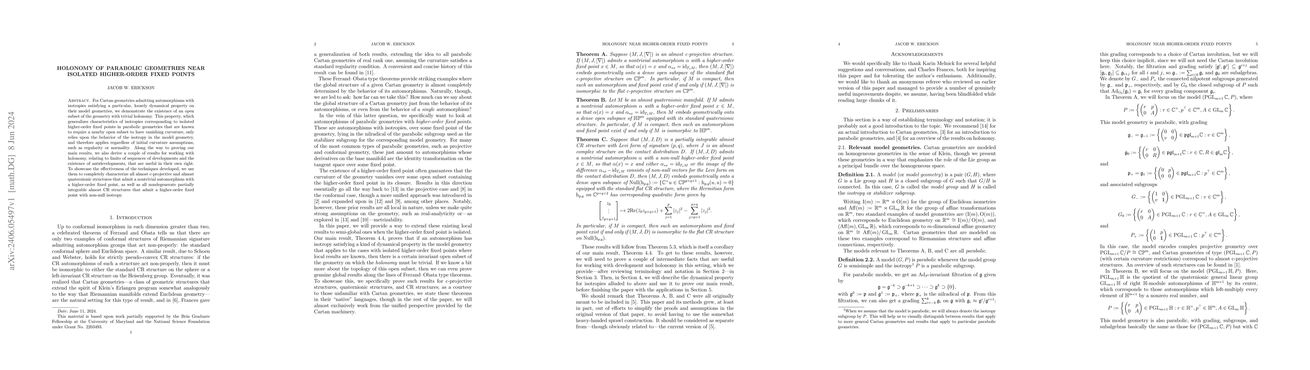 Thumbnail for Holonomy of parabolic geometries near isolated higher-order fixed points