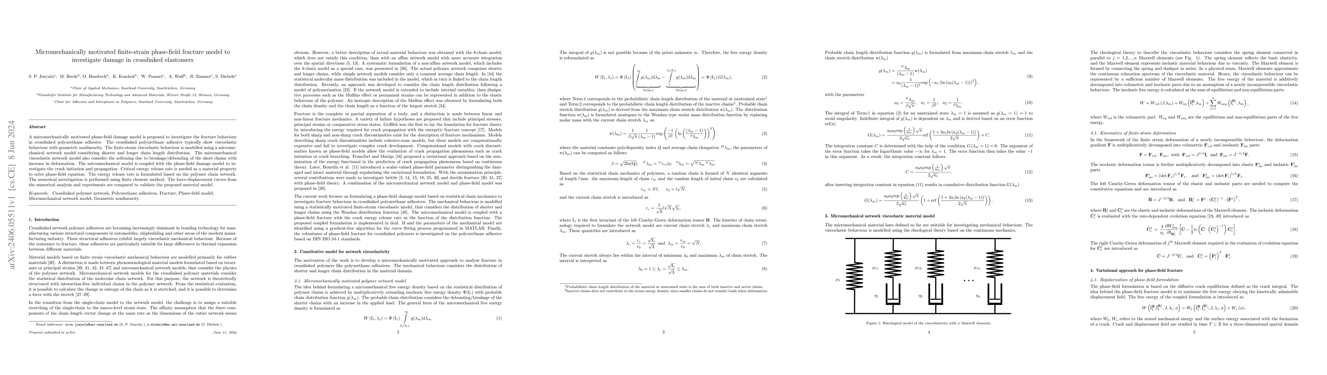 Thumbnail for Micromechanically motivated finite-strain phase-field fracture model to
  investigate damage in crosslinked elastomers