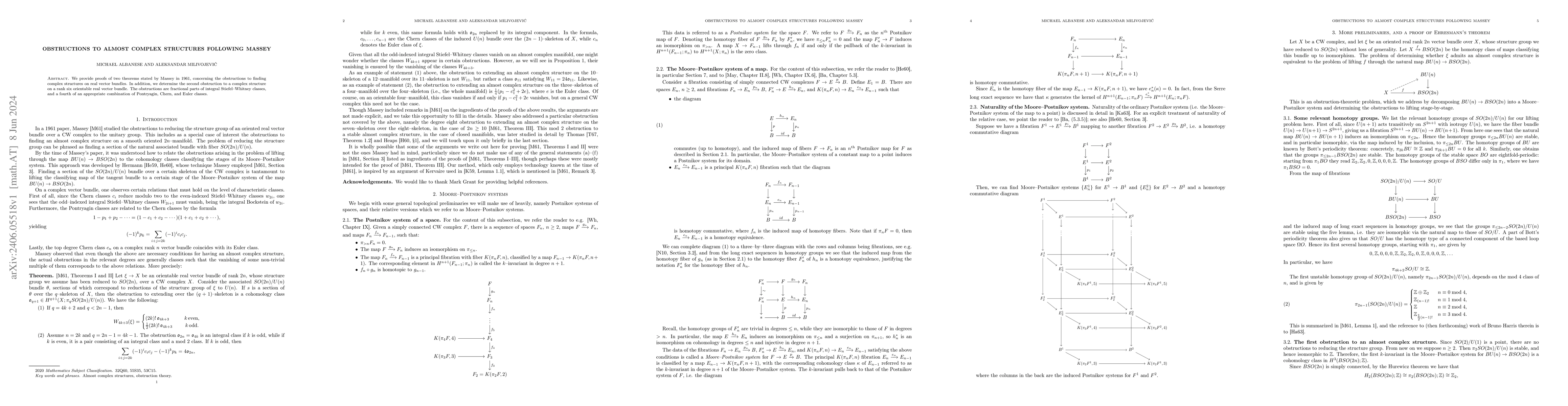 Thumbnail for Obstructions to almost complex structures following Massey