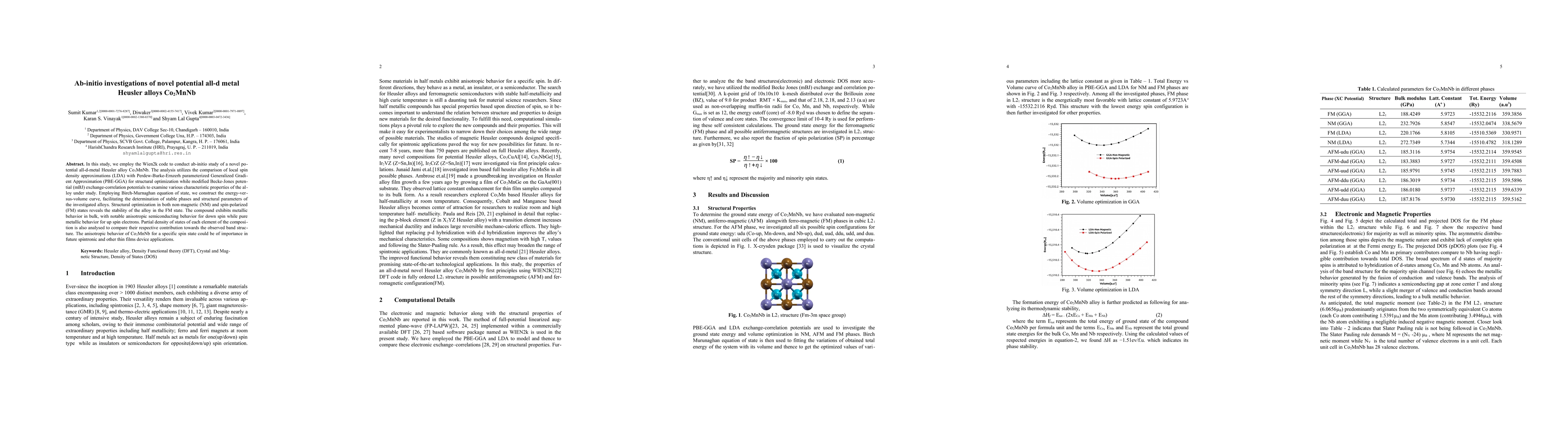 Thumbnail for Ab-initio investigations of novel potential all-d metal Heusler alloys
  Co$_2$MnNb