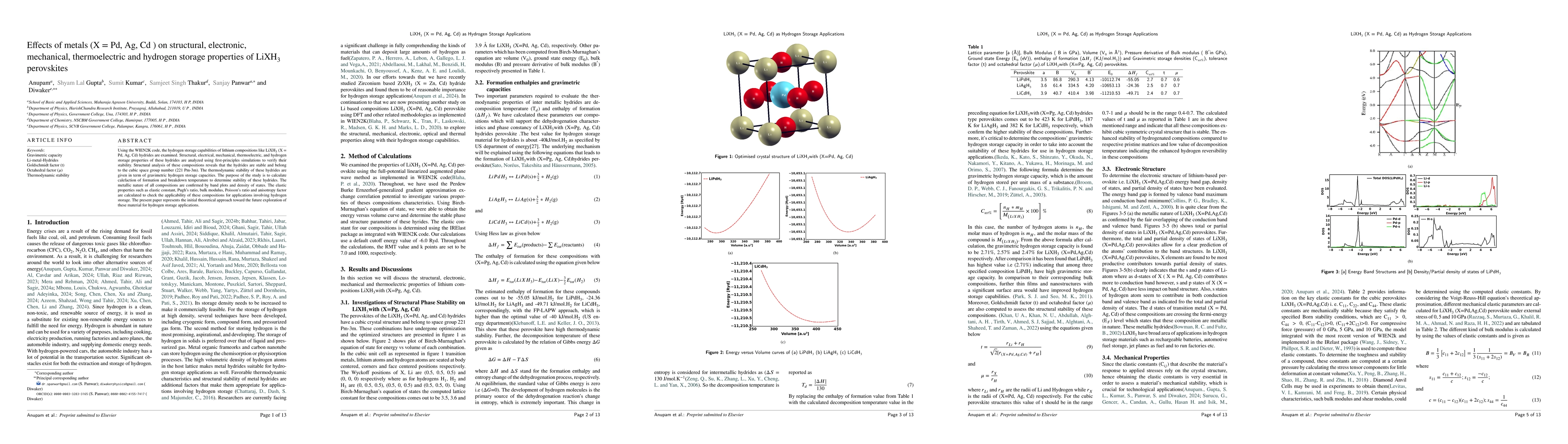 Thumbnail for Effects of metals (X = Pd, Ag, Cd ) on structural, electronic,
  mechanical, thermoelectric and hydrogen storage properties of LiXH$_3$
  perovskites