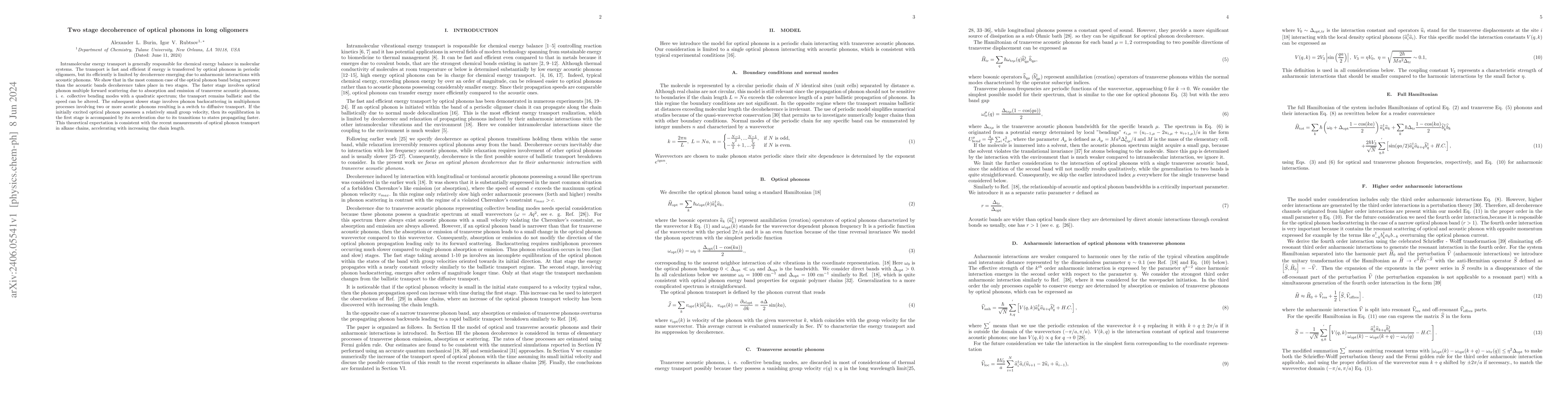 Thumbnail for Two stage decoherence of optical phonons in long oligomers