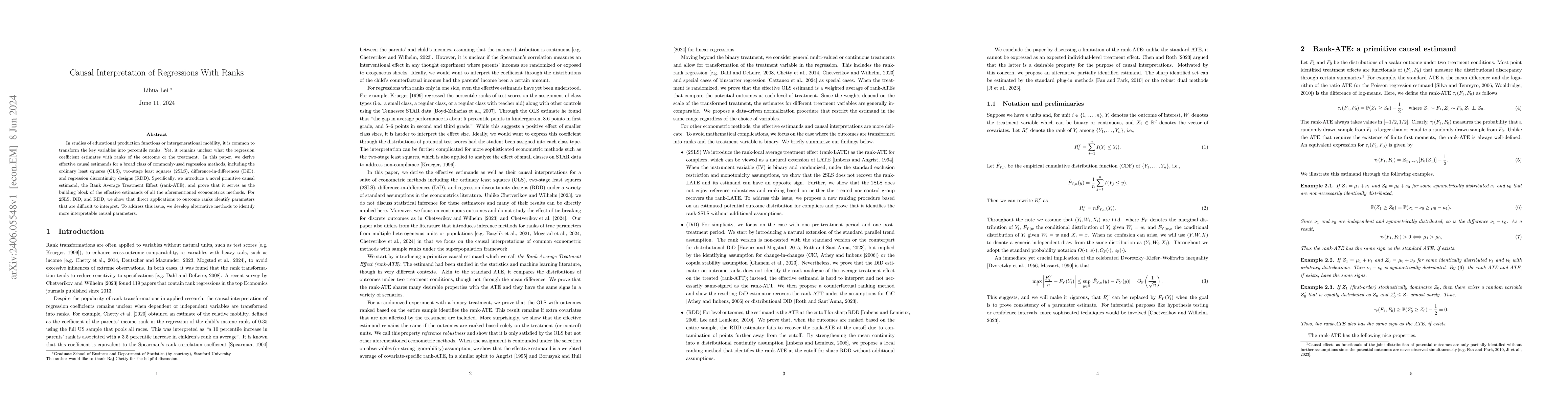 Thumbnail for Causal Interpretation of Regressions With Ranks