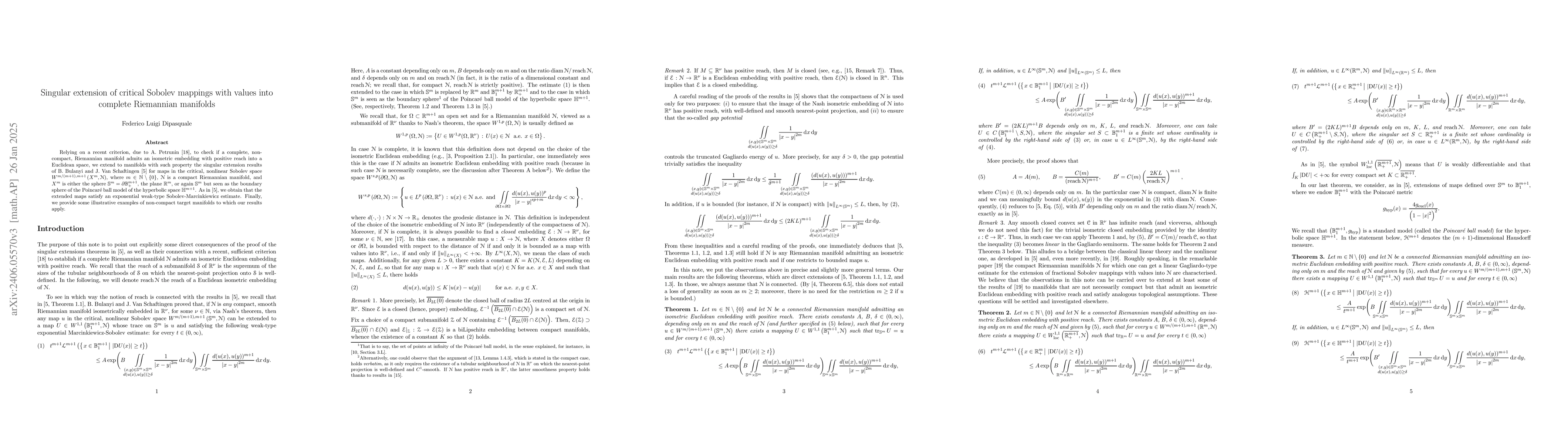 Thumbnail for Singular extension of critical Sobolev mappings with values into
  complete Riemannian manifolds