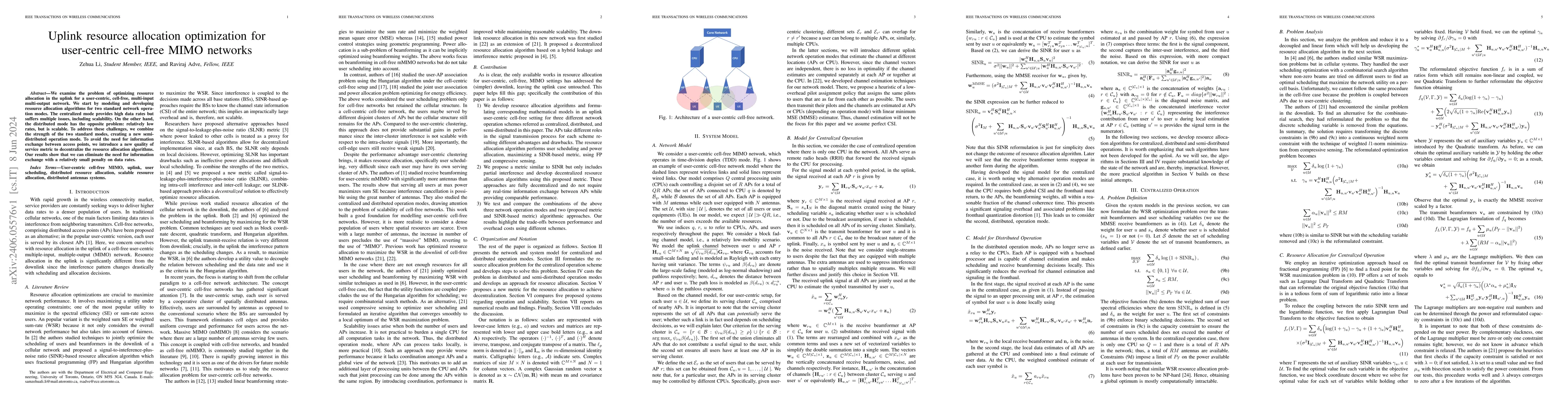Thumbnail for Uplink resource allocation optimization for user-centric cell-free MIMO
  networks
