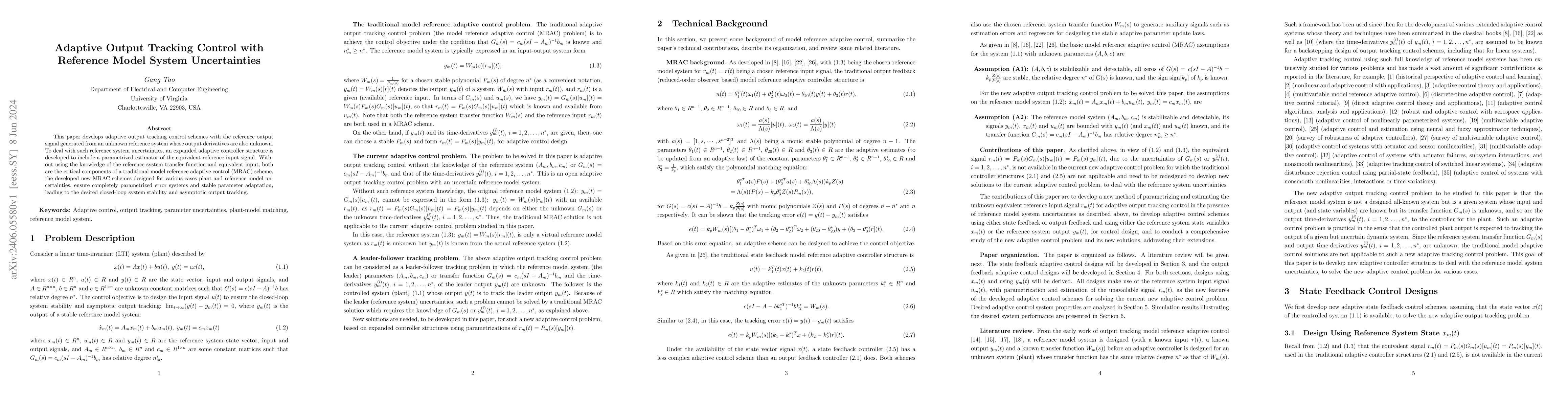 Thumbnail for Adaptive Output Tracking Control with Reference Model System
  Uncertainties
