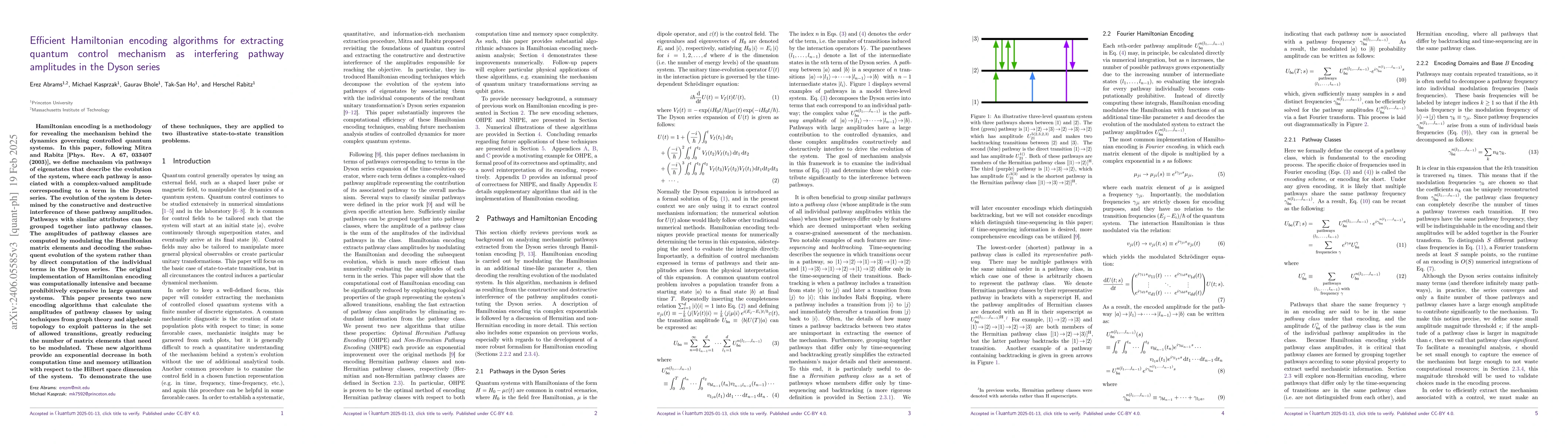 Thumbnail for Efficient Hamiltonian encoding algorithms for extracting quantum control
  mechanism as interfering pathway amplitudes in the Dyson series