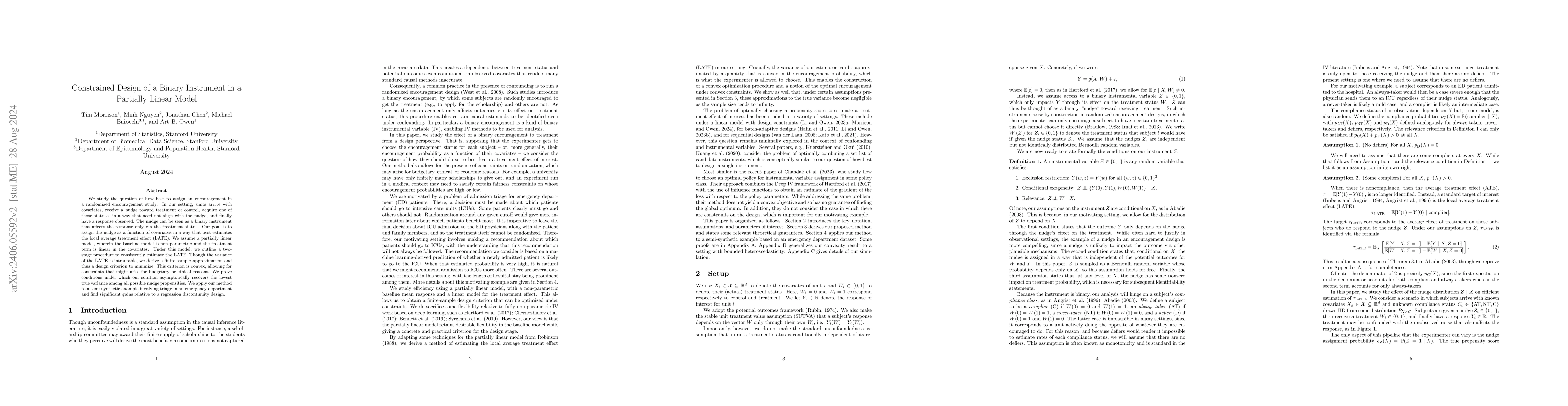 Thumbnail for Constrained Design of a Binary Instrument in a Partially Linear Model