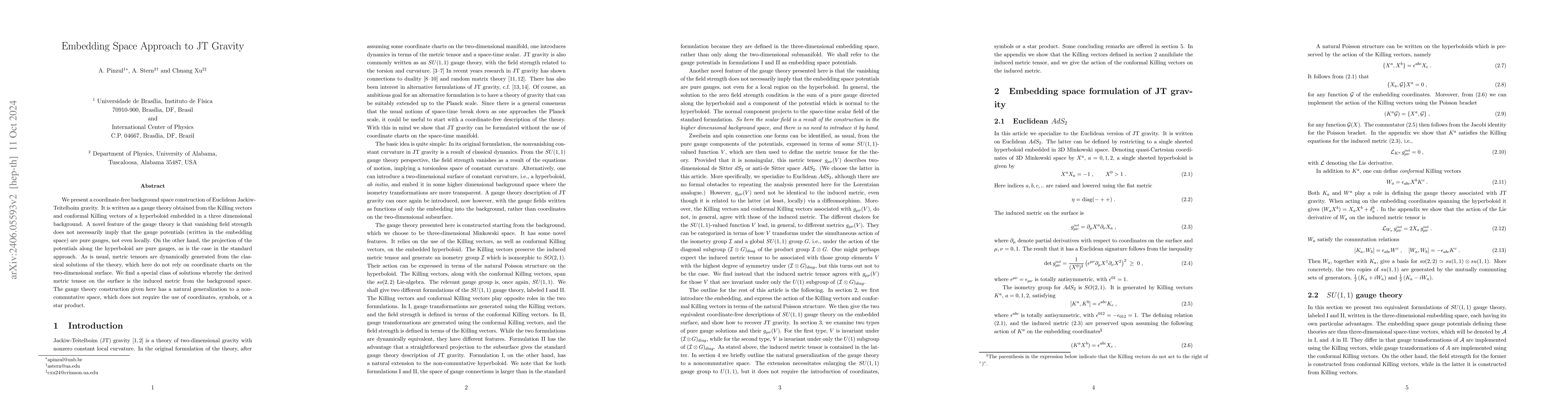 Thumbnail for Embedding Space Approach to JT Gravity