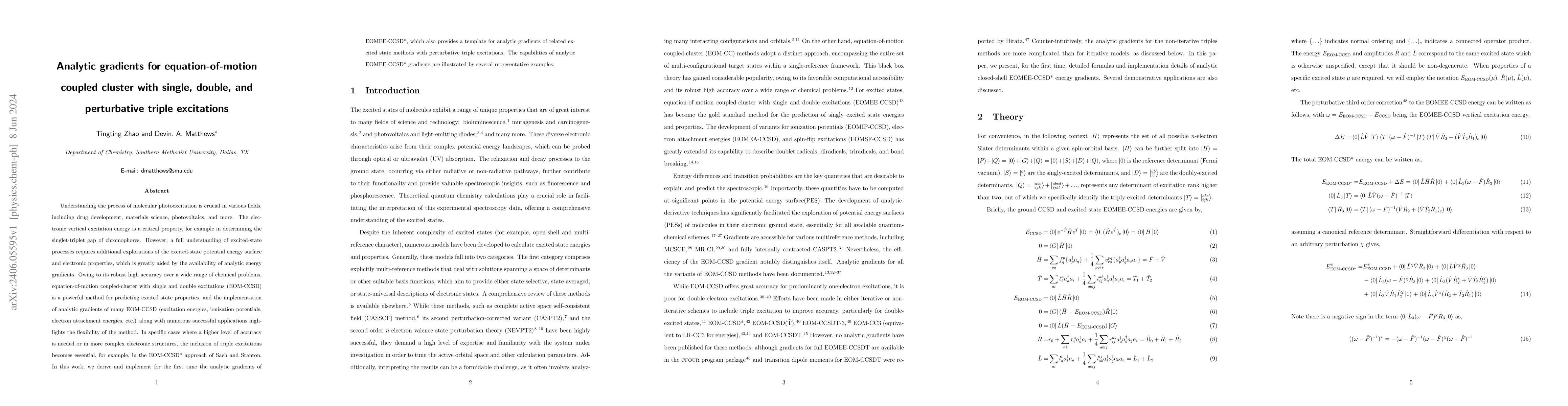 Thumbnail for Analytic gradients for equation-of-motion coupled cluster with single,
  double, and perturbative triple excitations