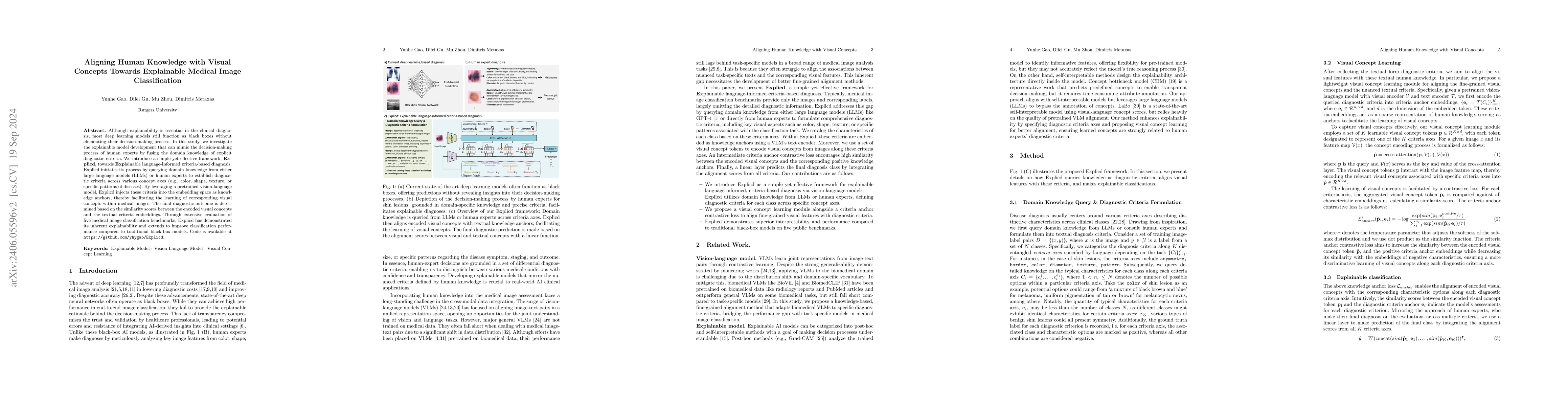 Thumbnail for Aligning Human Knowledge with Visual Concepts Towards Explainable
  Medical Image Classification