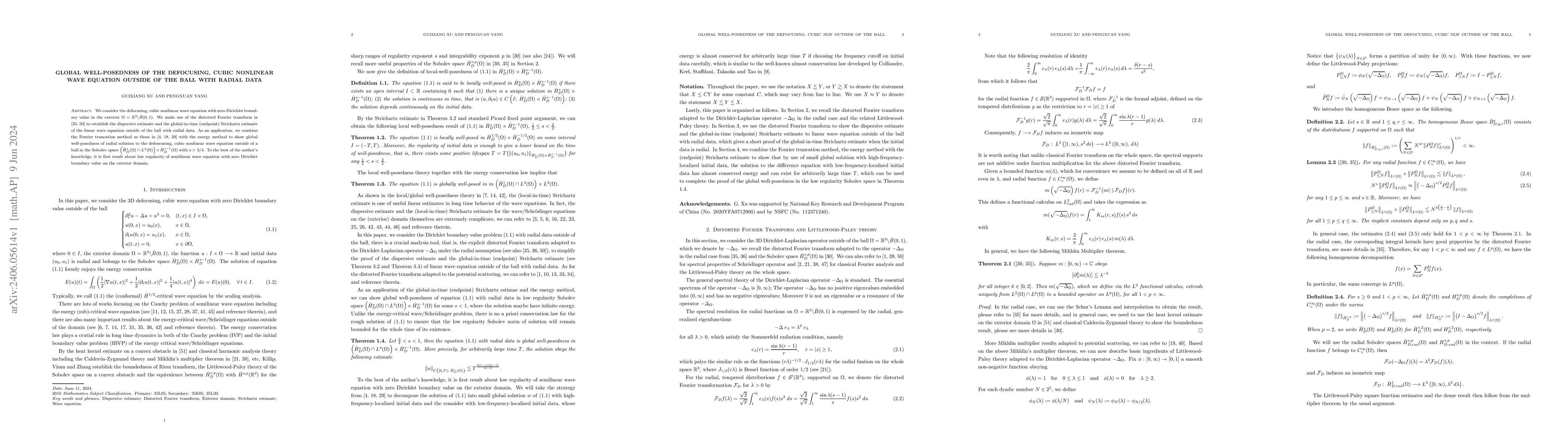 Thumbnail for Global well-posedness of the defocusing, cubic nonlinear wave equation
  outside of the ball with radial data