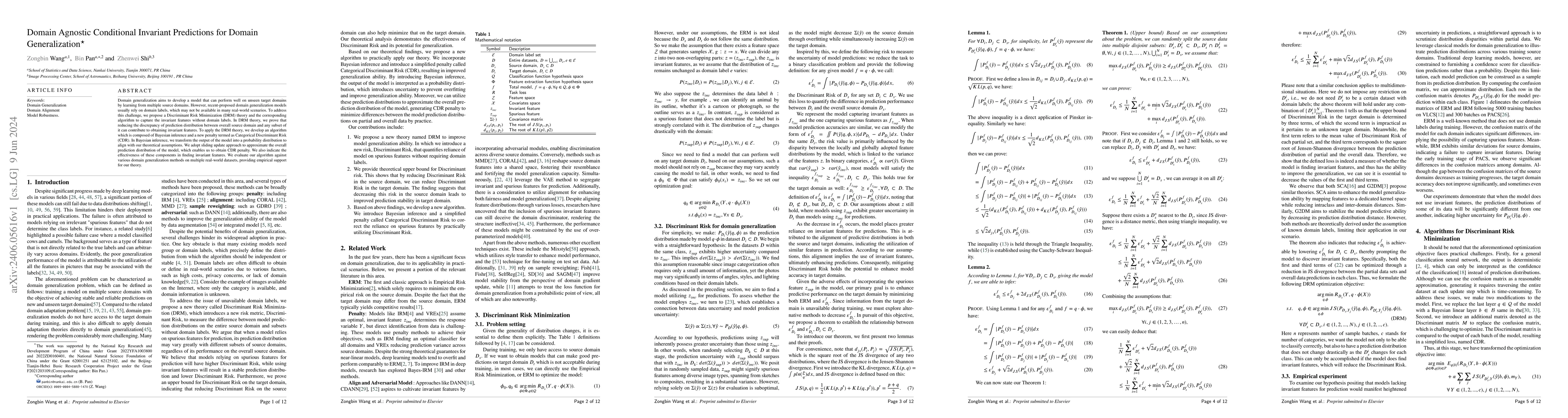 Thumbnail for Domain Agnostic Conditional Invariant Predictions for Domain
  Generalization