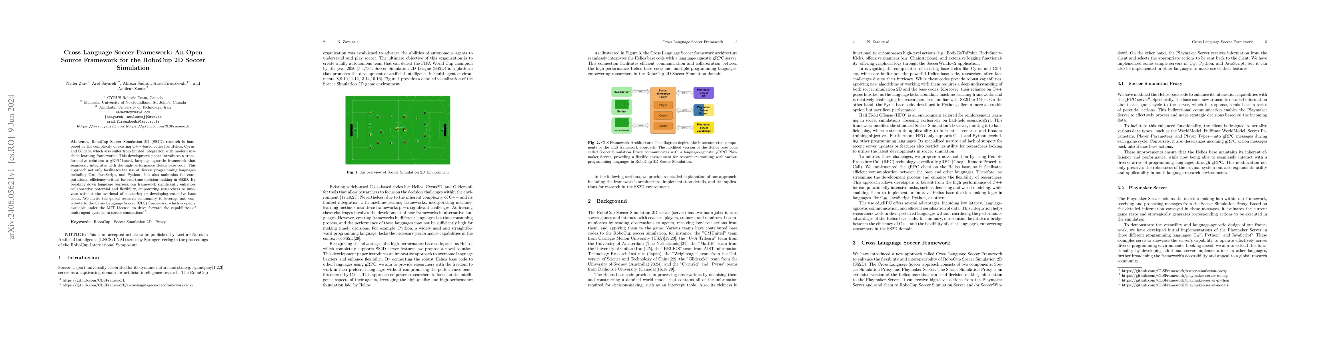 Thumbnail for Cross Language Soccer Framework: An Open Source Framework for the
  RoboCup 2D Soccer Simulation