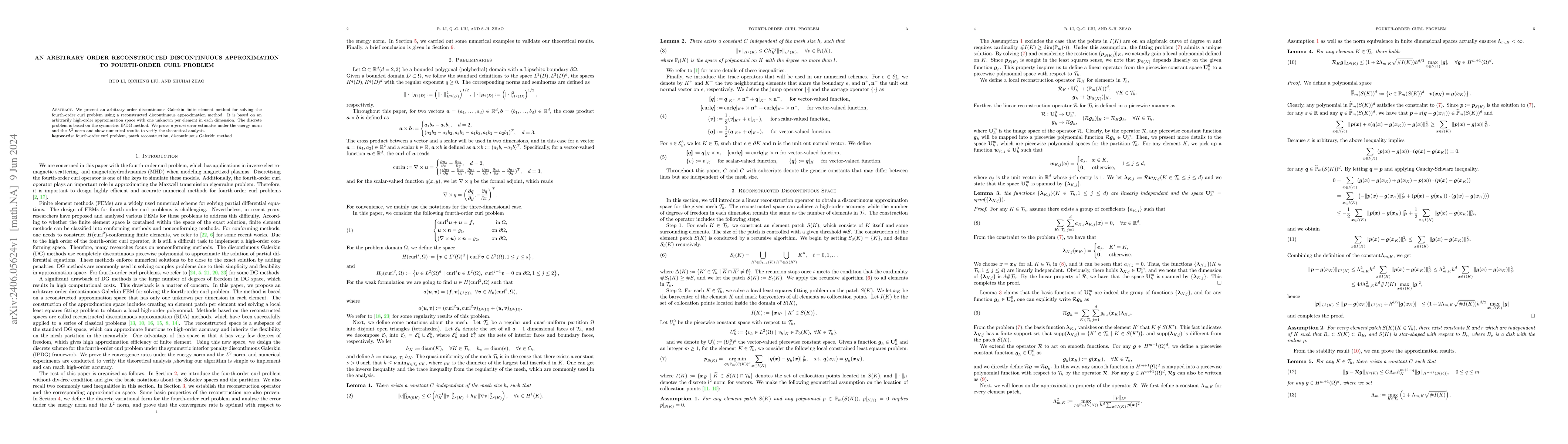 Thumbnail for An arbitrary order Reconstructed Discontinuous Approximation to
  Fourth-order Curl Problem