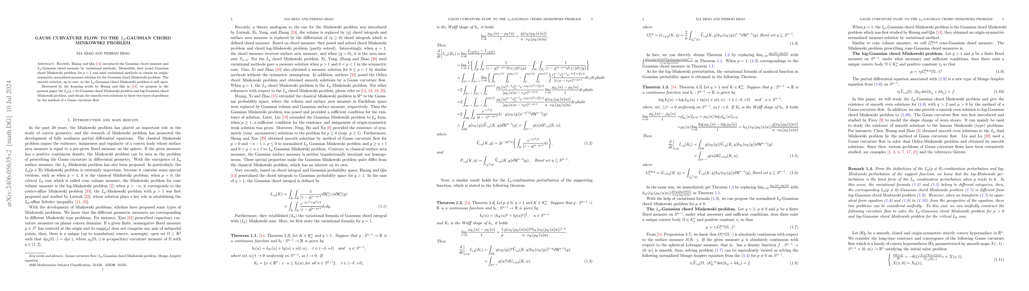 Thumbnail for Gauss curvature flow to the $L_p$-Gaussian chord Minkowski problem