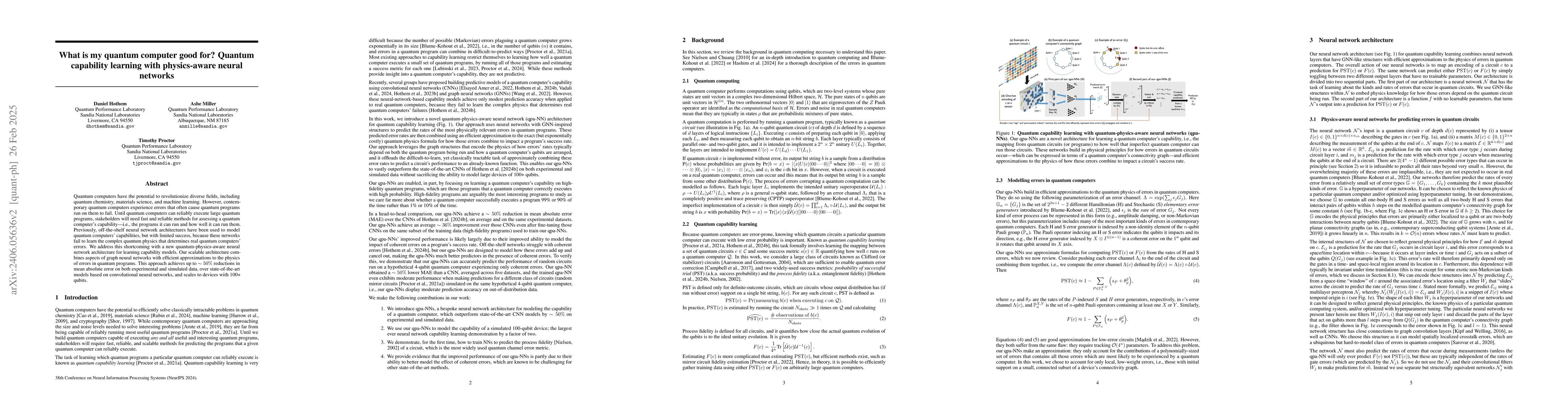 Thumbnail for What is my quantum computer good for? Quantum capability learning with
  physics-aware neural networks