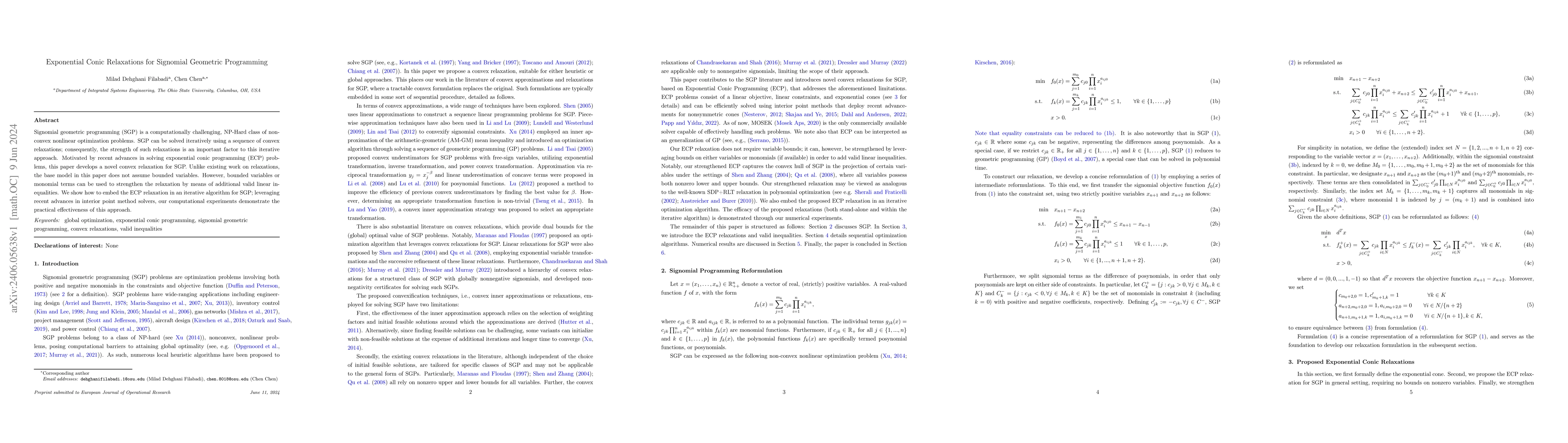 Thumbnail for Exponential Conic Relaxations for Signomial Geometric Programming