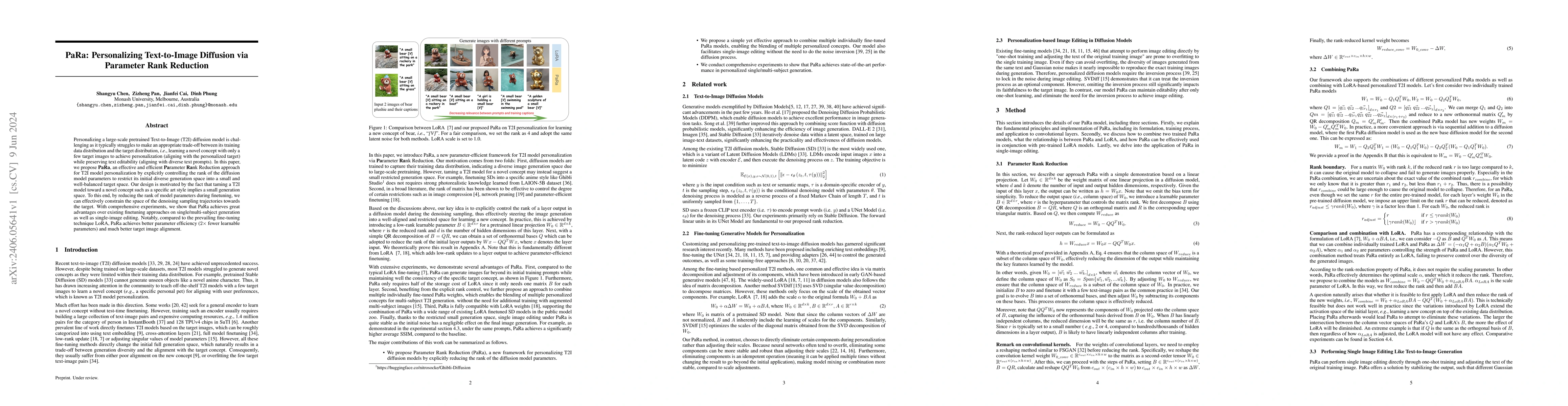Thumbnail for PaRa: Personalizing Text-to-Image Diffusion via Parameter Rank Reduction