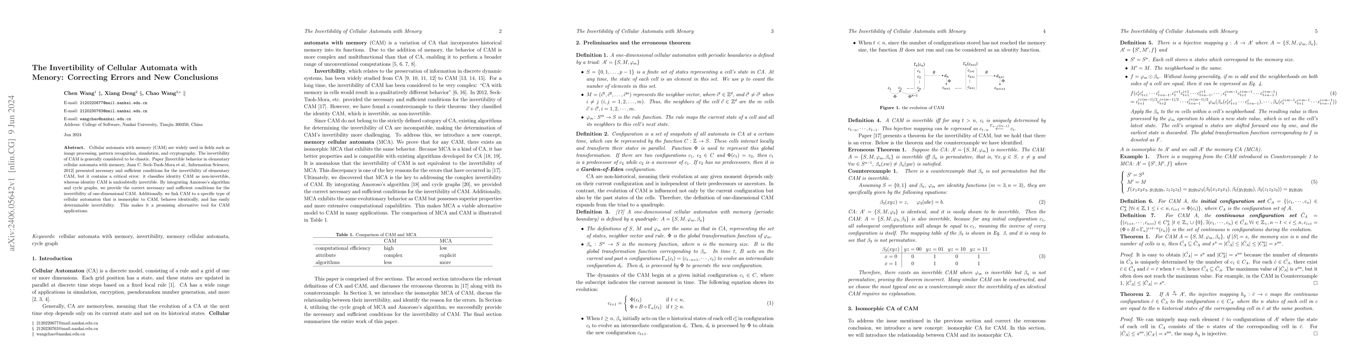 Thumbnail for The Invertibility of Cellular Automata with Menory: Correcting Errors
  and New Conclusions