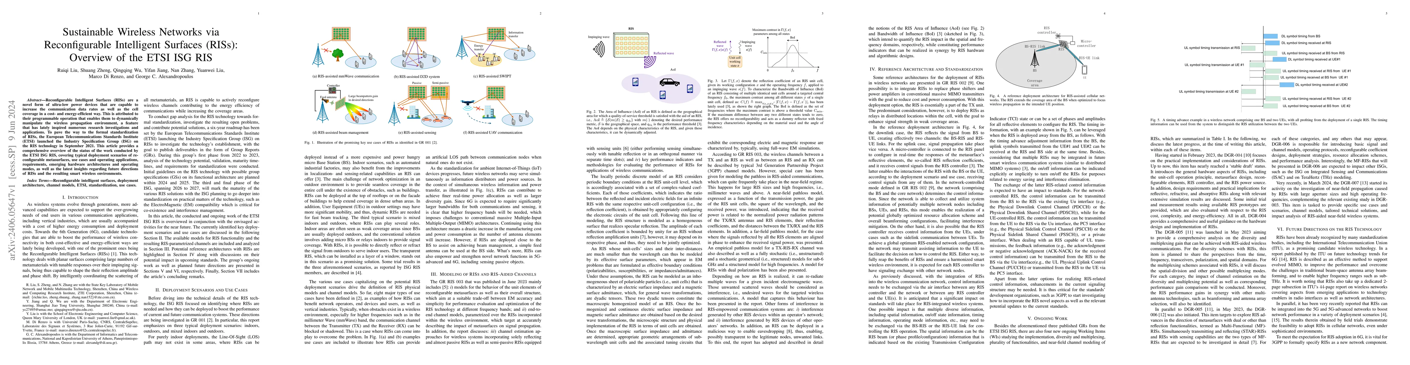 Thumbnail for Sustainable Wireless Networks via Reconfigurable Intelligent Surfaces
  (RISs): Overview of the ETSI ISG RIS