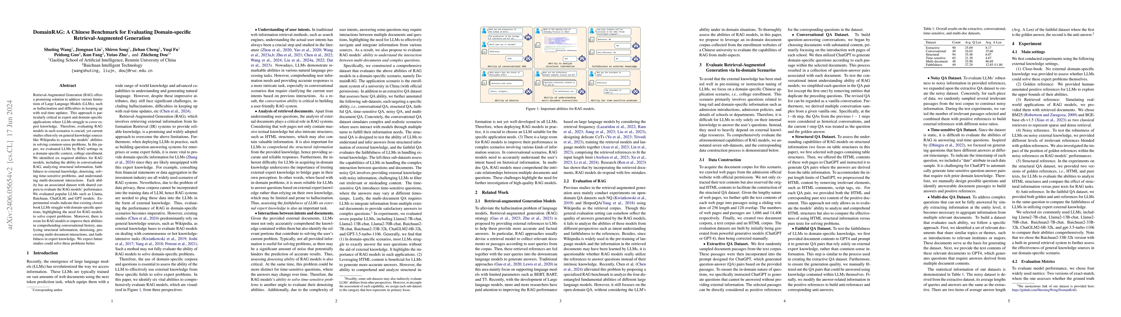 Thumbnail for DomainRAG: A Chinese Benchmark for Evaluating Domain-specific
  Retrieval-Augmented Generation