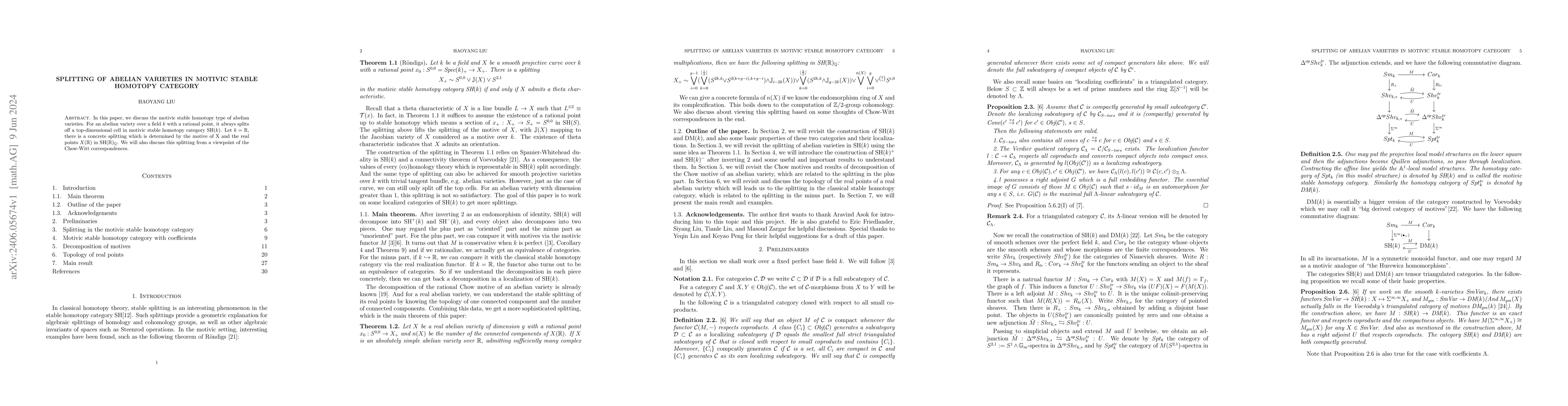 Thumbnail for Splitting of abelian varieties in motivic stable homotopy category