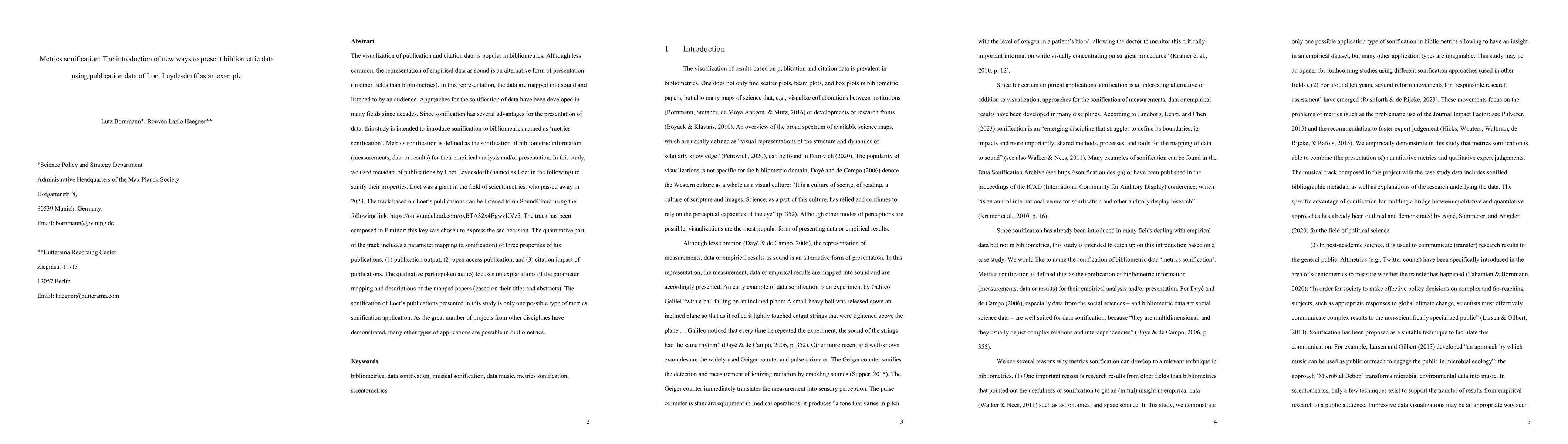 Thumbnail for Metrics sonification: The introduction of new ways to present
  bibliometric data using publication data of Loet Leydesdorff as an example
