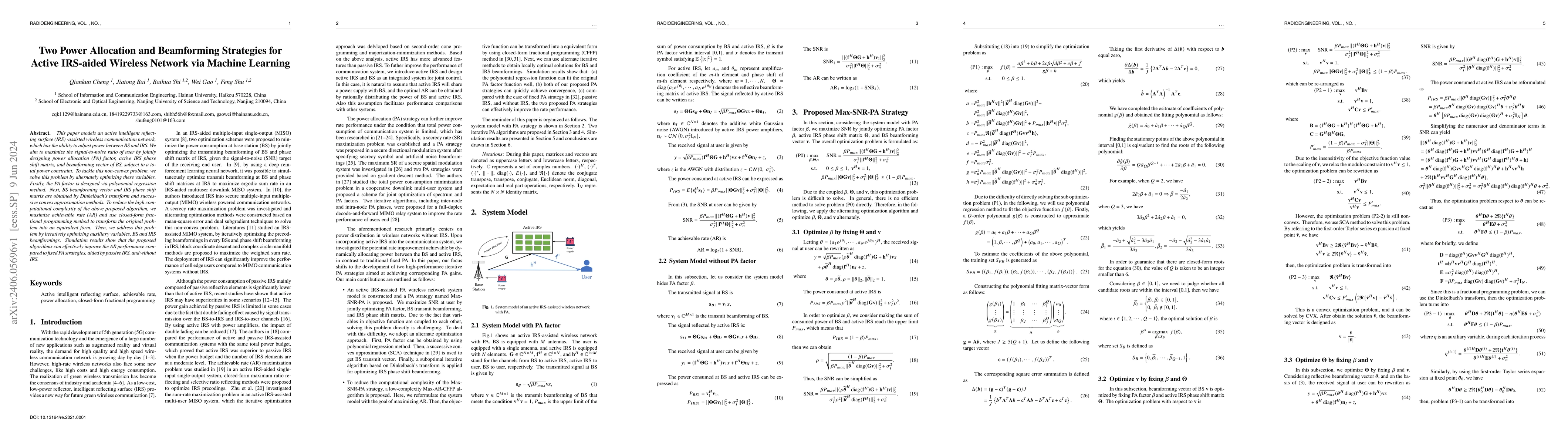 Thumbnail for Two Power Allocation and Beamforming Strategies for Active IRS-aided
  Wireless Network via Machine Learning