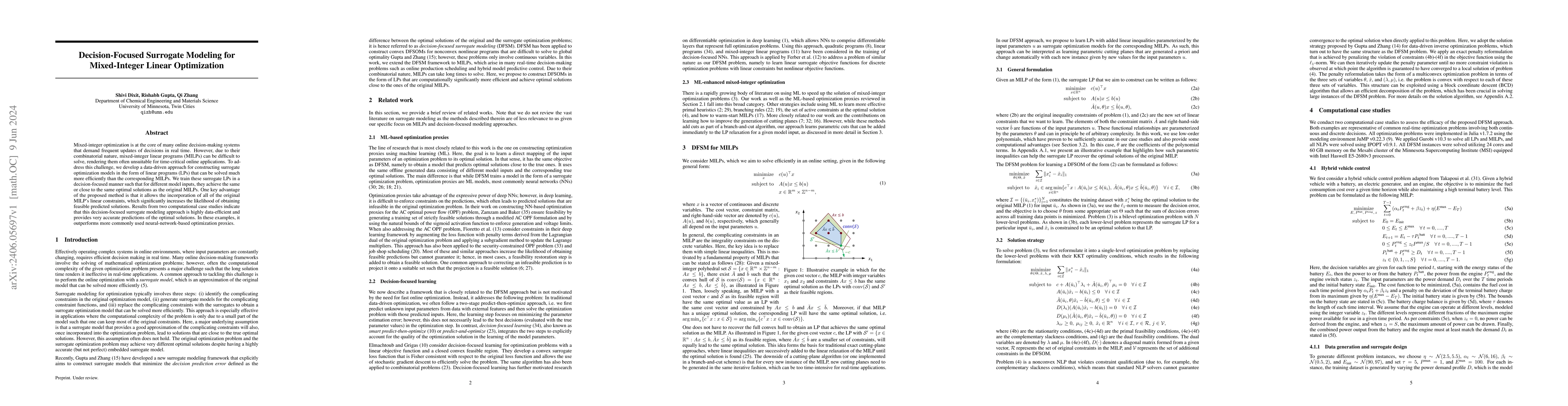 Thumbnail for Decision-Focused Surrogate Modeling for Mixed-Integer Linear
  Optimization