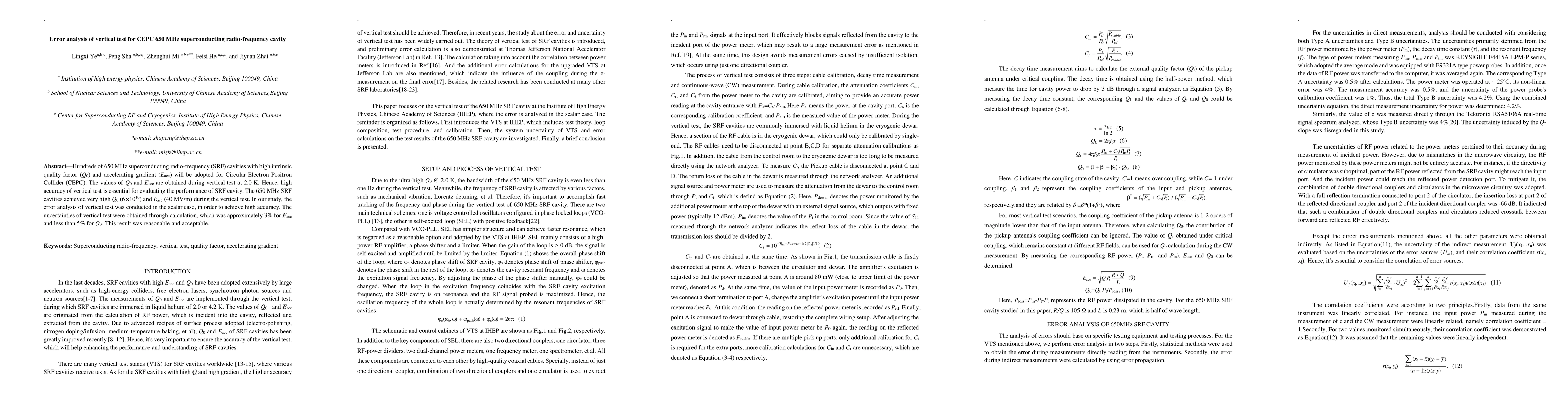 Thumbnail for Error analysis of vertical test for CEPC 650 MHz superconducting
  radio-frequency cavity