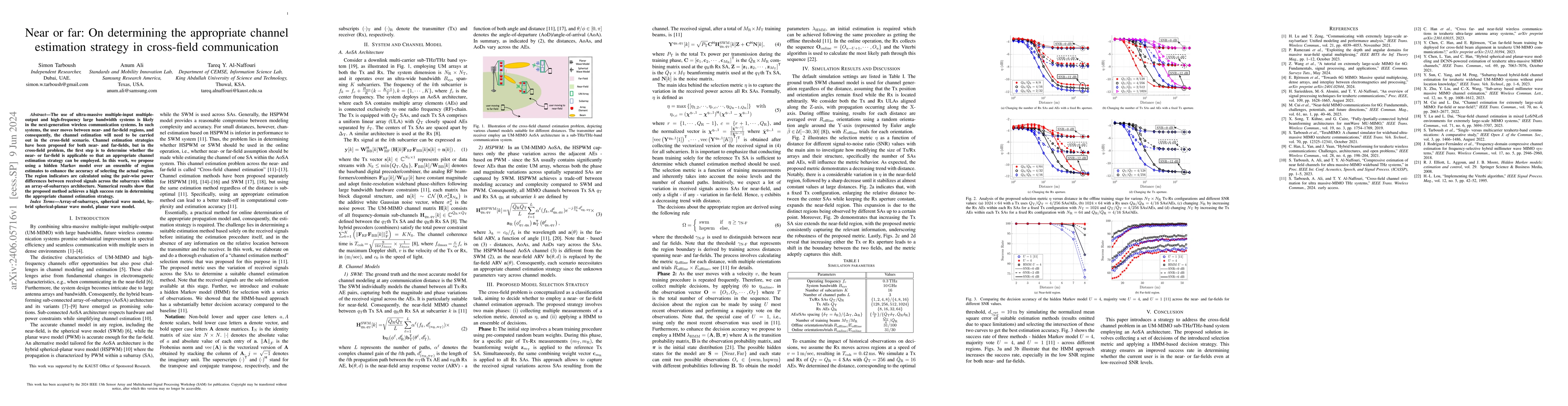 Thumbnail for Near or far: On determining the appropriate channel estimation strategy
  in cross-field communication