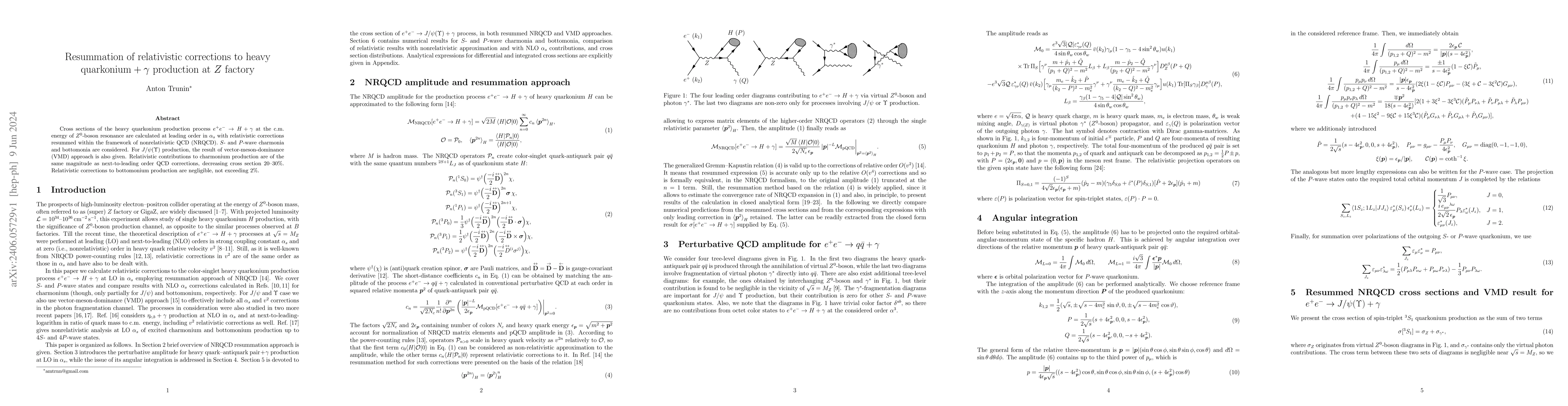 Thumbnail for Resummation of relativistic corrections to heavy quarkonium $+\,\gamma$
  production at $Z$ factory