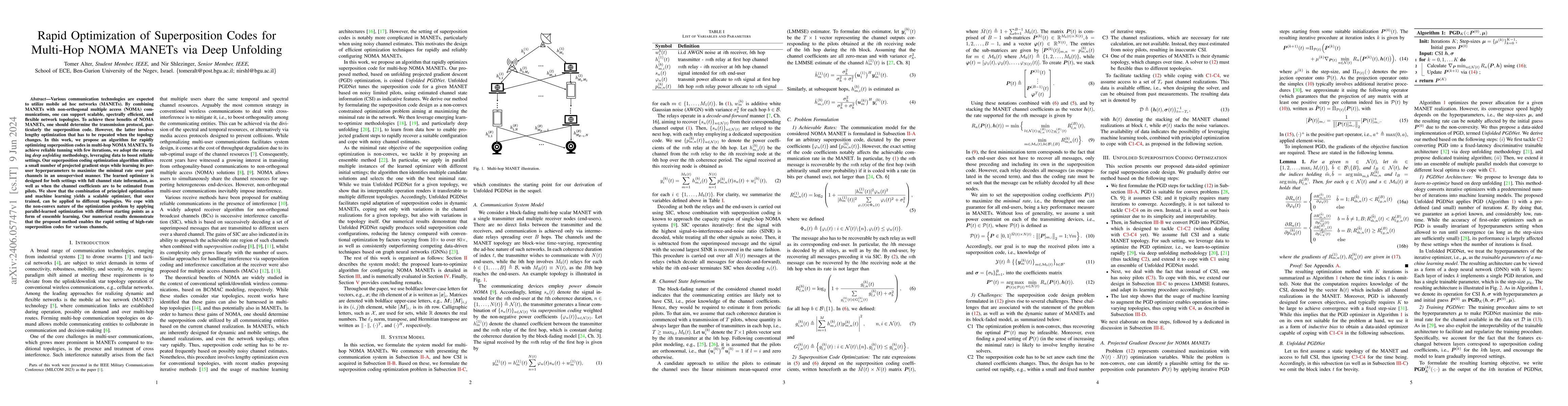 Thumbnail for Rapid Optimization of Superposition Codes for Multi-Hop NOMA MANETs via
  Deep Unfolding