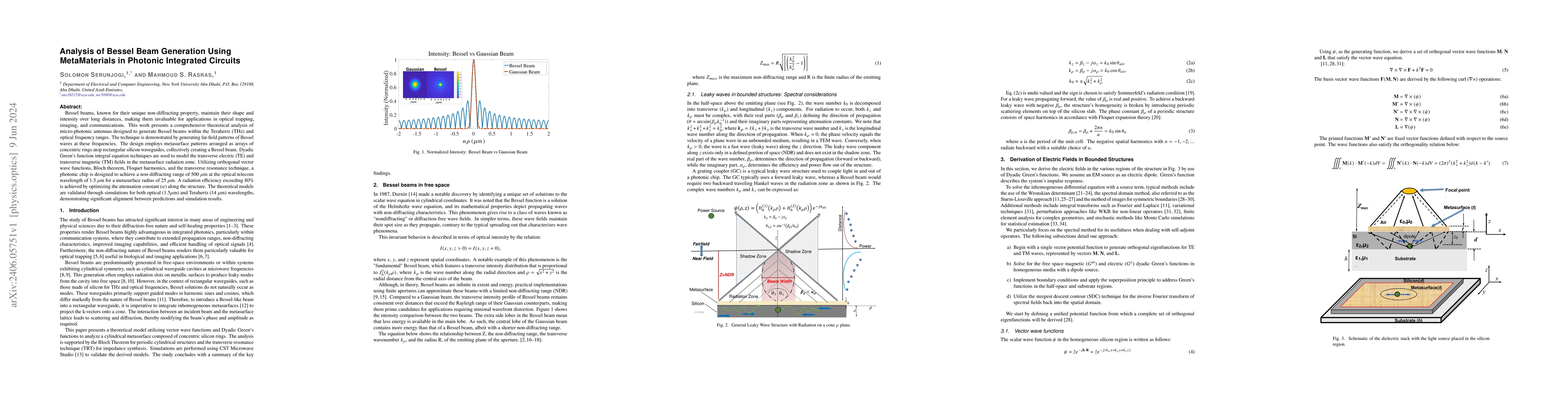 Thumbnail for Analysis of Bessel Beam Generation Using MetaMaterials in Photonic
  Integrated Circuits