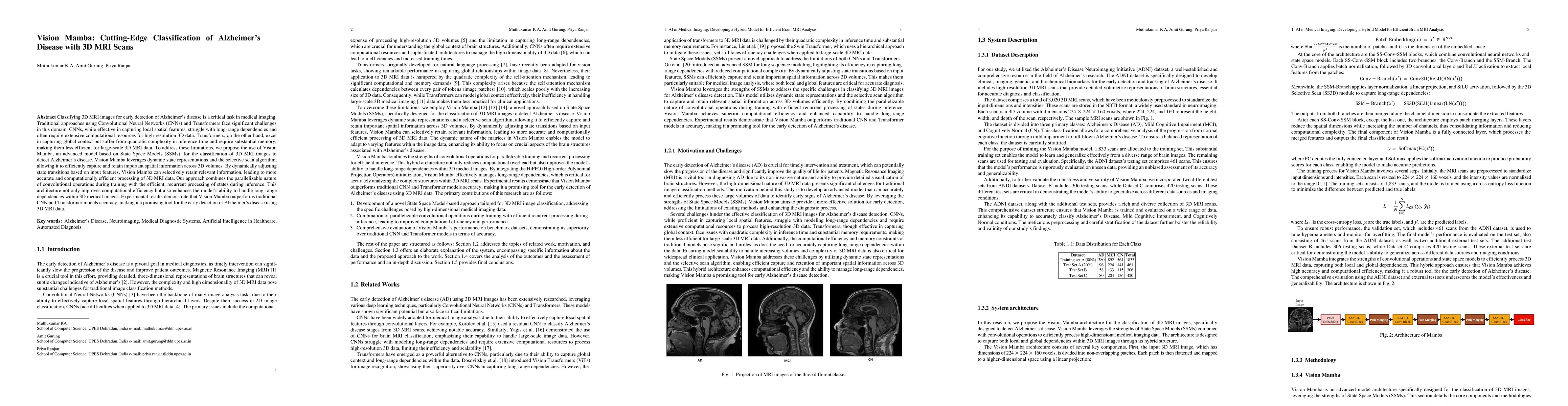 Thumbnail for Vision Mamba: Cutting-Edge Classification of Alzheimer's Disease with 3D
  MRI Scans