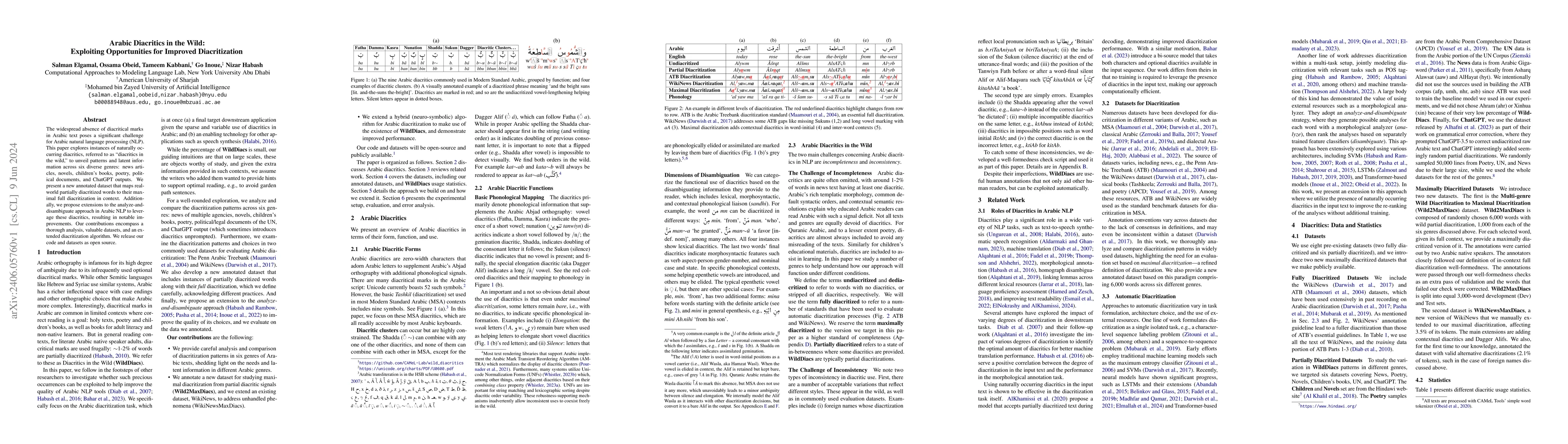 Thumbnail for Arabic Diacritics in the Wild: Exploiting Opportunities for Improved
  Diacritization