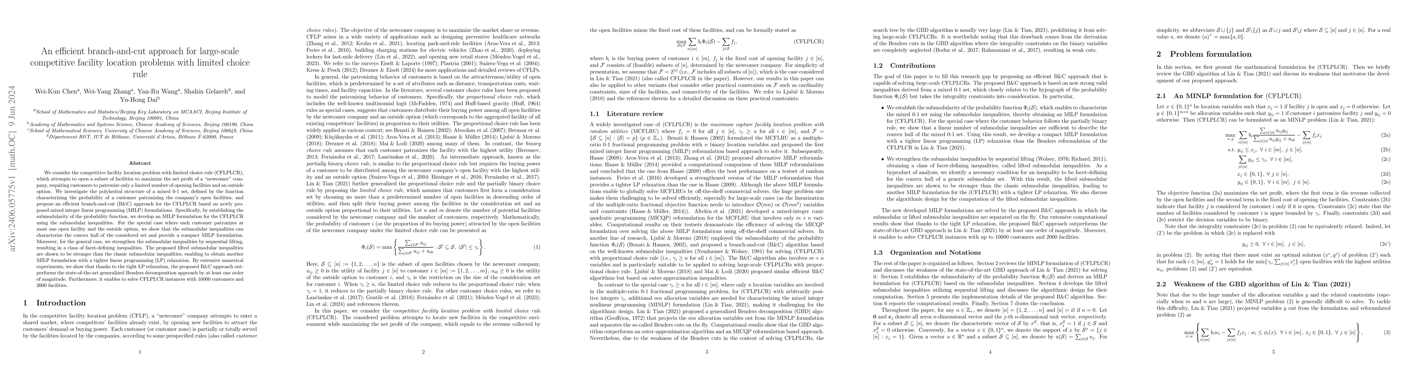 Thumbnail for An efficient branch-and-cut approach for large-scale competitive
  facility location problems with limited choice rule