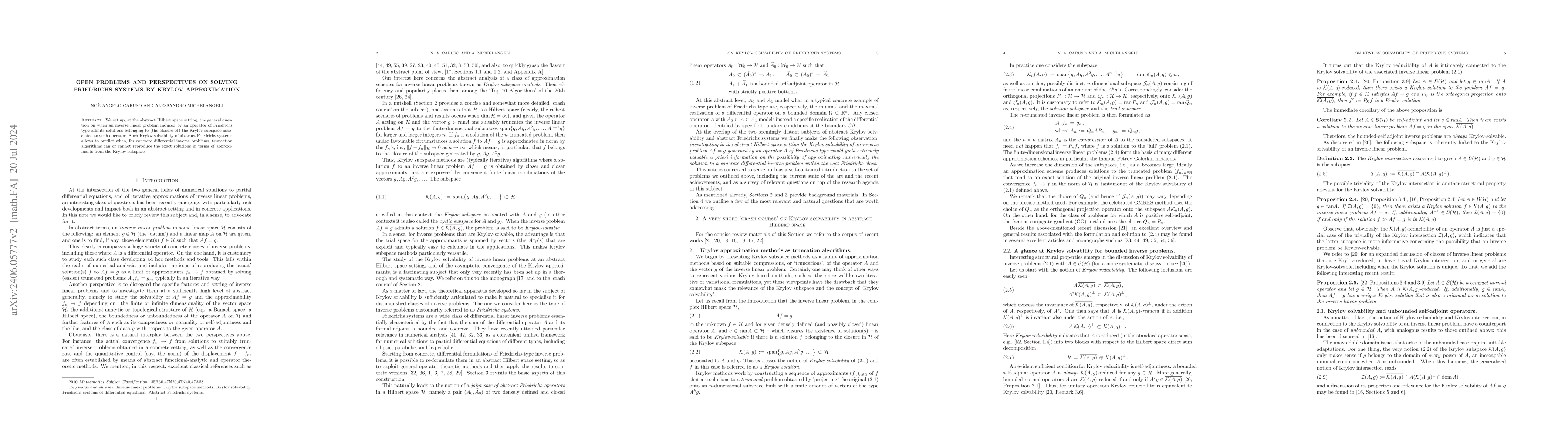 Thumbnail for Open problems and perspectives on solving Friedrichs systems by Krylov
  approximation