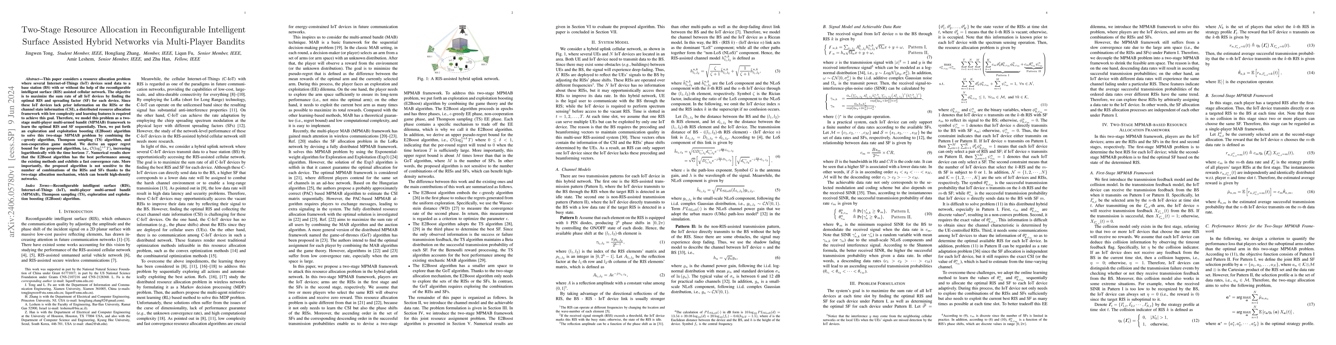 Thumbnail for Two-Stage Resource Allocation in Reconfigurable Intelligent Surface
  Assisted Hybrid Networks via Multi-Player Bandits