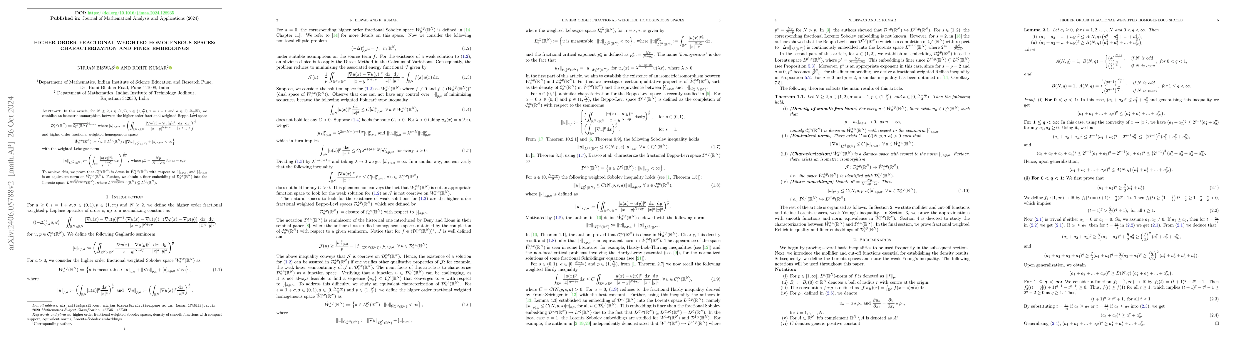 Thumbnail for Higher order fractional weighted homogeneous spaces: characterization
  and finer embeddings
