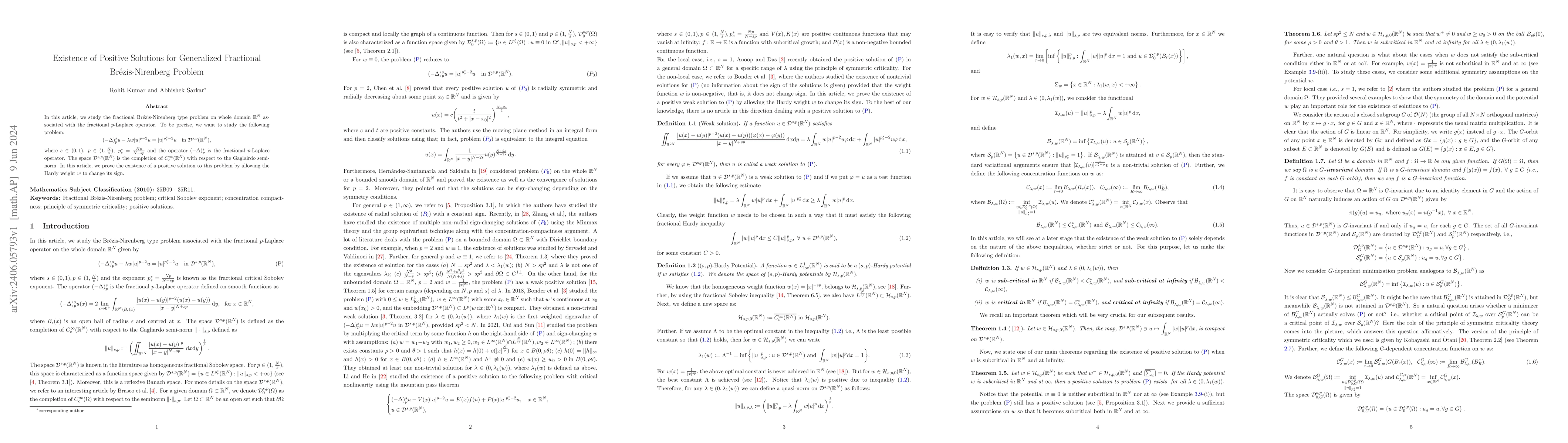 Thumbnail for Existence of Positive Solutions for Generalized Fractional
  Br\'{e}zis-Nirenberg Problem