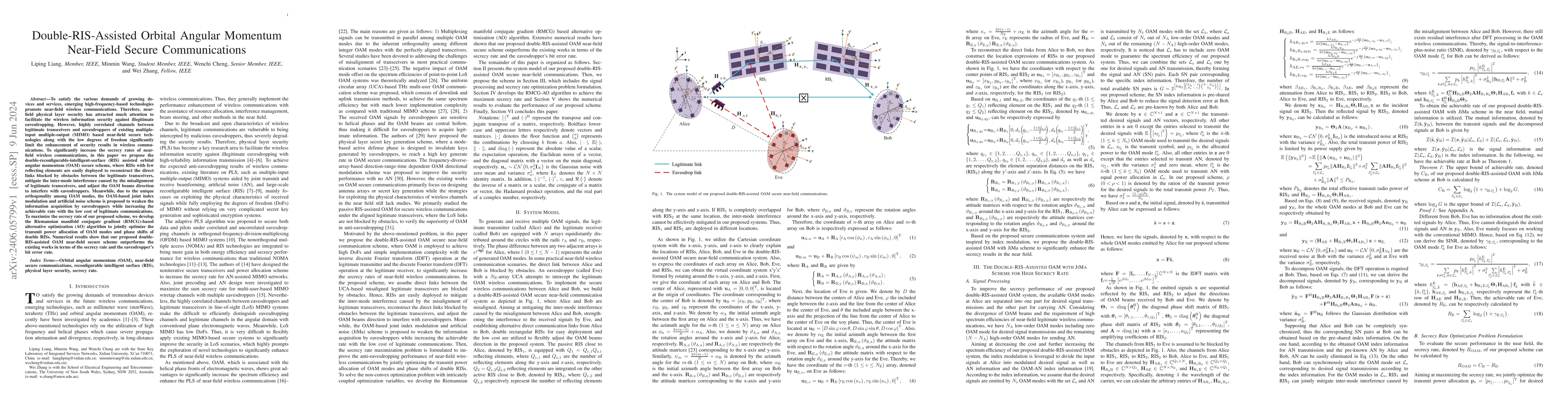 Thumbnail for Double-RIS-Assisted Orbital Angular Momentum Near-Field Secure
  Communications