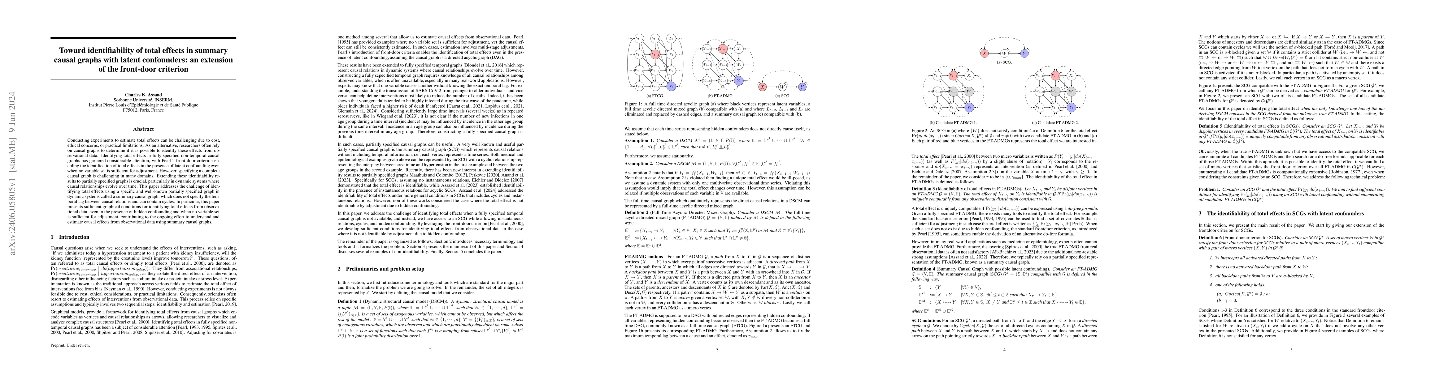 Thumbnail for Toward identifiability of total effects in summary causal graphs with
  latent confounders: an extension of the front-door criterion