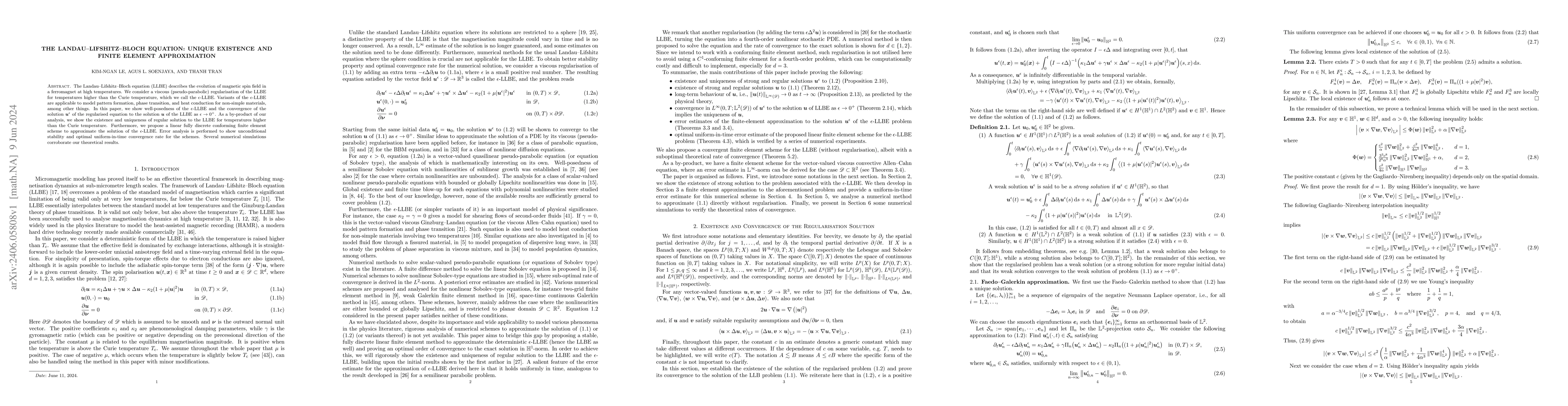 Thumbnail for The Landau--Lifshitz--Bloch equation: Unique existence and finite
  element approximation
