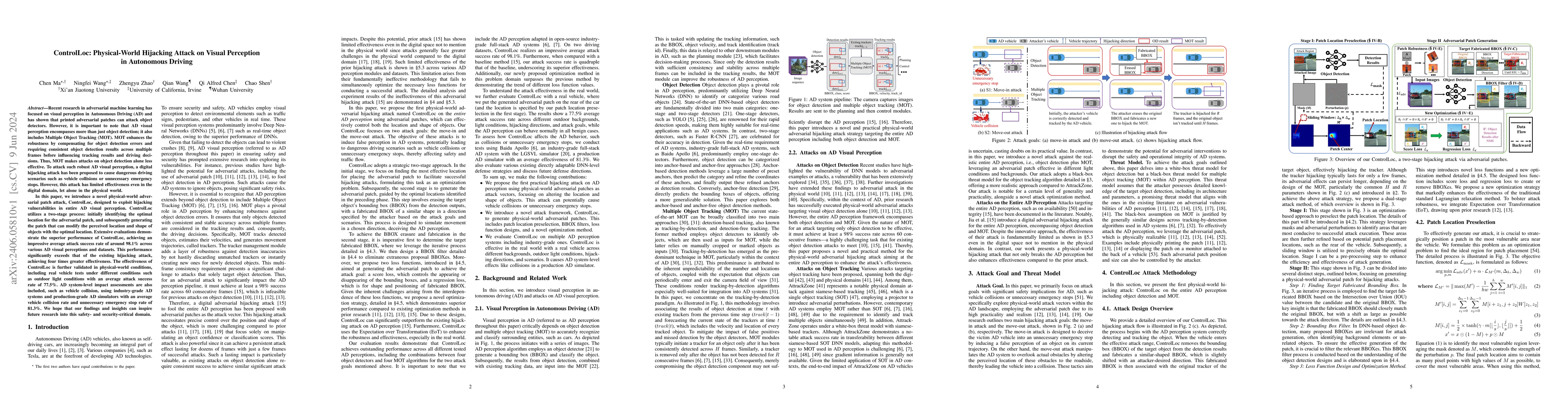 Thumbnail for ControlLoc: Physical-World Hijacking Attack on Visual Perception in
  Autonomous Driving
