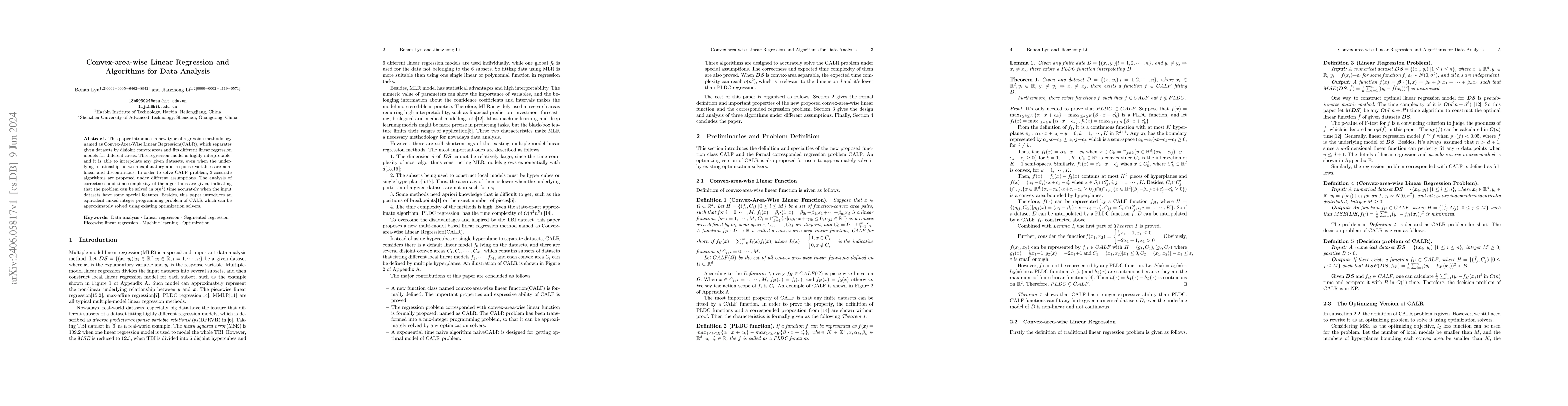 Thumbnail for Convex-area-wise Linear Regression and Algorithms for Data Analysis
