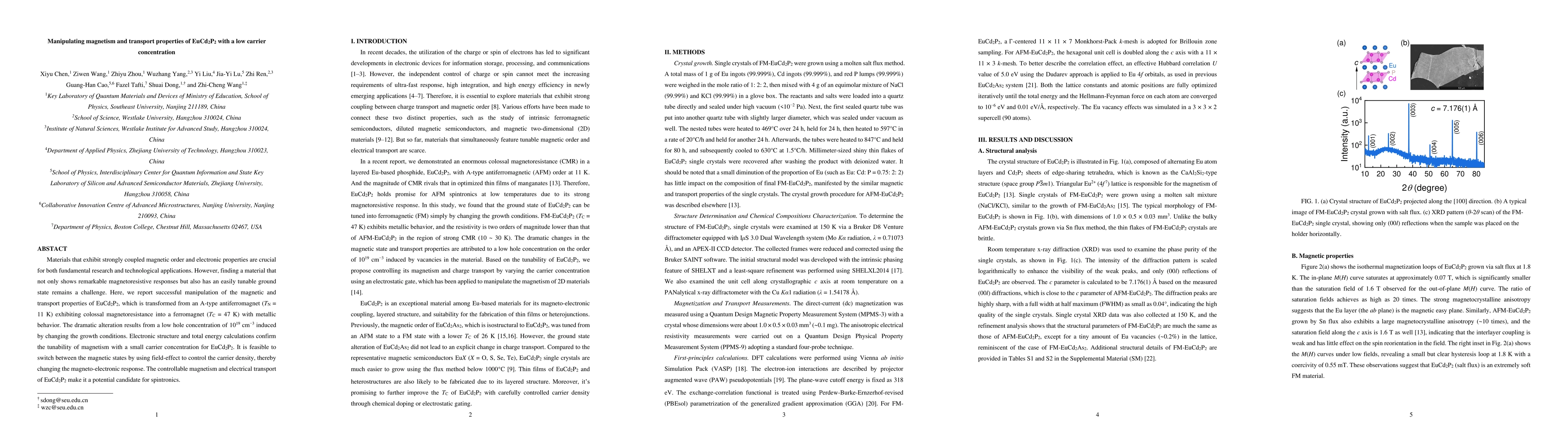 Thumbnail for Manipulating magnetism and transport properties of EuCd$_2$P$_2$ with a
  low carrier concentration